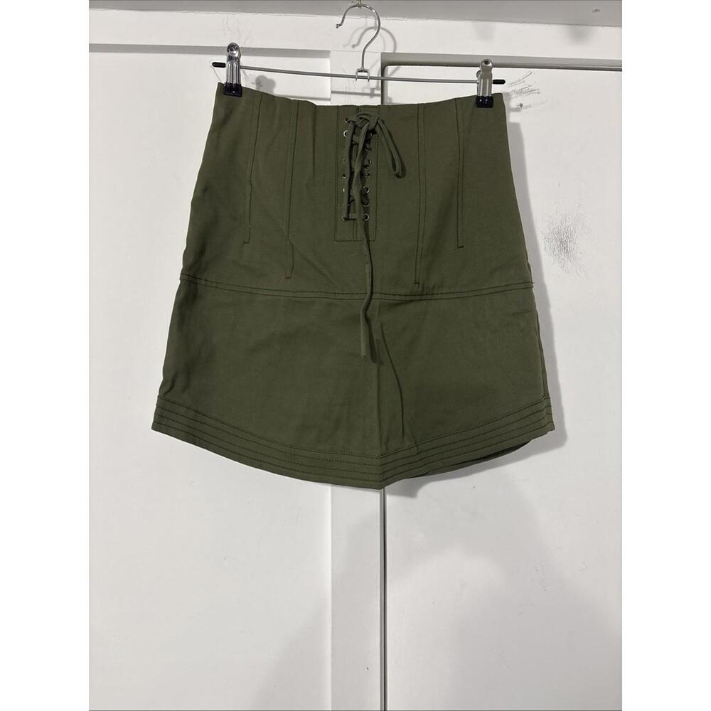 Marissa Webb‎ Womens olive green canvas lace front Mini Skirt round hem Sz6 NWOT